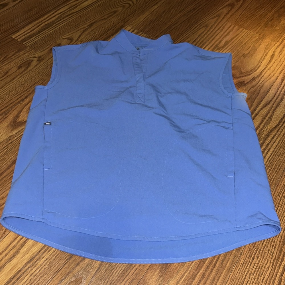 FIGS Rafaela Oversized Scrub Top Ceil Blue Sleeveless Mandarin Mock Neck Sz XS